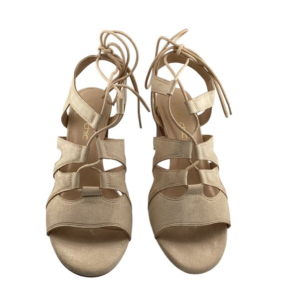 City Chic Womens Heel Strap Lacey Size 11-11.5 42 NWB Nude Beige Strappy Sandals - Picture 3 of 10